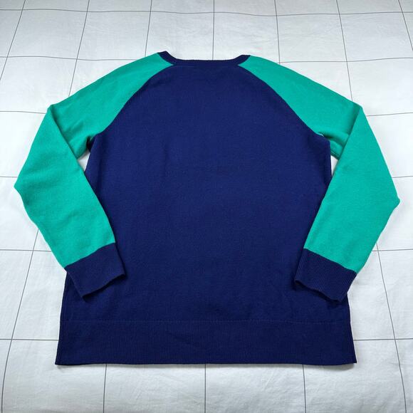 Vineyard Vines Sweater Womens Medium Blue Green Raglan Sleeve Baseball Cashmere - Picture 2 of 6